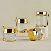Pots en verre pour crème 30g 50g 80g 100g avec cuillère, contenants cosmétiques transparents de luxe avec couvercles dorés pour beurre corporel et soins de la peau