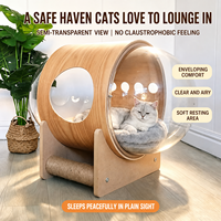 Tempat Tidur Kucing Kapsul Luar Angkasa Transparan Modern 2026, Tiang Garukan Kayu Solid Bulat, Furnitur Kucing