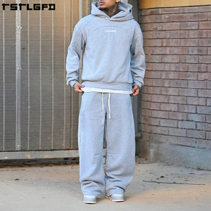 Sudadera con capucha doble personalizada, de peso pesado, gris melange, con paneles y costuras arqueadas, estilo streetwear, corte holgado, al por mayor - Product Image 6
