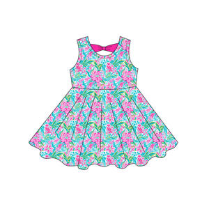 Robe à fleurs et à carreaux pour petite fille, modèle GSD3861, vente en gros, robe pour enfant à manches courtes. - Product Image 4