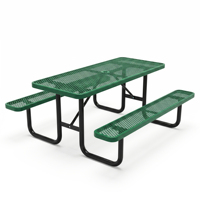 Table de pique-nique en métal de qualité commerciale robuste pour l'extérieur, 4 pieds, 6 pieds, 8 pieds, avec banc, table à manger en acier pour l'extérieur avec trou pour parasol