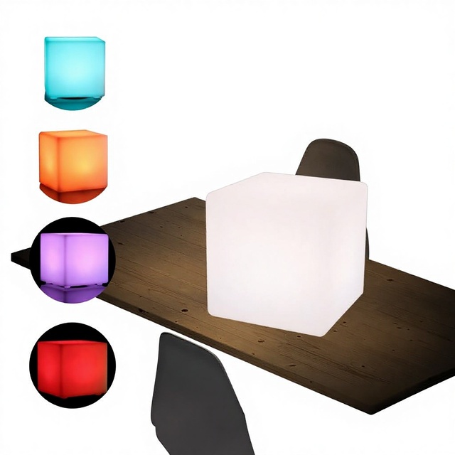 LED Illuminated Plastic Small Square Cube Night Light Creative Bar Atmosphere Table Charging Remote-Controlled Dimmable Outdoor