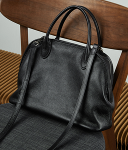 Sac bowling en cuir véritable marron, sac fourre-tout à bandoulière grainé, fermeture éclair, grande capacité pour les voyages et l'usage quotidien - Product Image 5