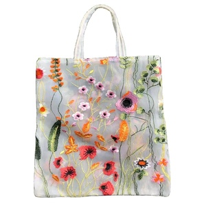 Bolso de mano con bordado de flores para niñas, bolsa de malla de alta calidad, ligero, de Organza, nuevo diseño - Product Image 1