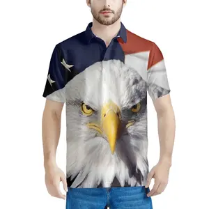 Men's T-shirts Polo Custom Logo American Flag With Bald Eagle Pattern Polo Shirt Men High Quality Printed Clothing Polo Shirts