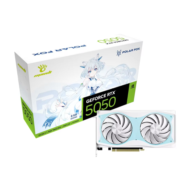 2025 New Man Li RTX 5050 OC 8GB GDDR6 Fox White Fan-Cooled PCI-E 5.0 2602MHz GPU for Gaming Desktop PC