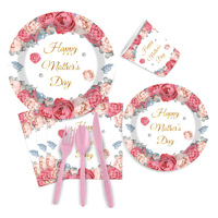 Ensemble de vaisselle pour la fête des mères, assiettes en papier jetables, serviettes, décorations pour la fête des mères, fournitures pour la fête des mères