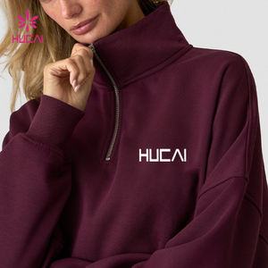 Sweat-shirt de sport oversize pour femme HUCAI avec logo personnalisé, léger, col rond, demi-zip, pour l'entraînement - Product Image 3