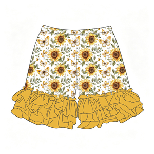Shorts con volantes para niñas, de tela de leche, con estampado, cintura elástica, shorts casuales con volantes en el bajo para niñas - Product Image 5