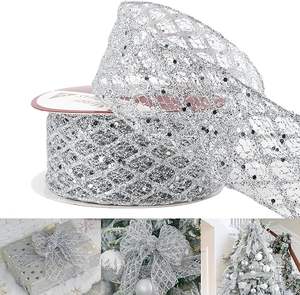 Jatuh natal tepi kawat <span class=keywords><strong>Glitter</strong></span> pita berkabel gulungan emas pita luar ruangan dekoratif poly <span class=keywords><strong>mesh</strong></span> pita untuk karangan bunga - Product Image 6