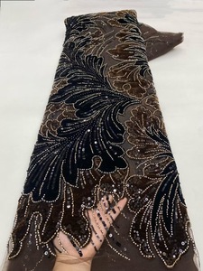 NI.AI <strong>Velvet</strong> Feel Sequin Beaded Net <strong>Lace</strong> Fabric Asoebi Embroidery Fabric <strong>Lace</strong> for Party Dress - Product Image 2