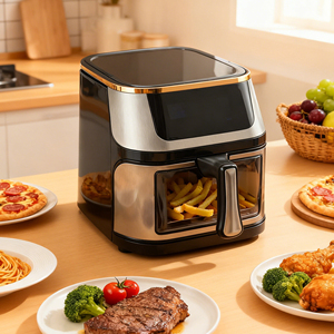 Friteuse à air électrique entièrement automatique, température contrôlée, design carré moderne, double récipient en verre, sans huile, KA03011 - Product Image 1