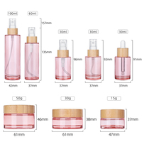 Ensemble de bouteilles en verre pour cosmétiques, récipients d'emballage pour soins de la peau, pot de crème en verre en bambou rose, pompe à lotion, vaporisateur d'huile, flacon compte-gouttes de sérum