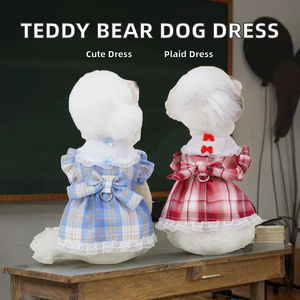 Vestido de Primavera para Perros Pequeños, Estilo Osito de Peluche, a Cuadros, de Poliéster, con Botones de Tracción, Modelo C056 - Product Image 2