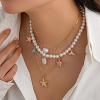 Collier pour femme bohème vintage XIXI, vente en gros, pendentif étoile de mer et coquillage, chaîne de clavicule, collier ras du cou, forme de lune, imitation perle
