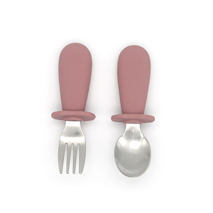 Ensemble de cuillères et fourchettes d'alimentation pour enfants, en acier inoxydable, écologiques, pour bébés, vente en gros, - Product Image 3