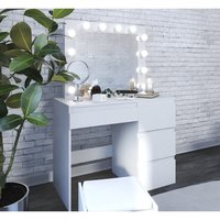 Meuble de chambre à coucher compact et tendance, tiroirs, bois mélaminé blanc, coiffeuse pour femme avec miroir LED