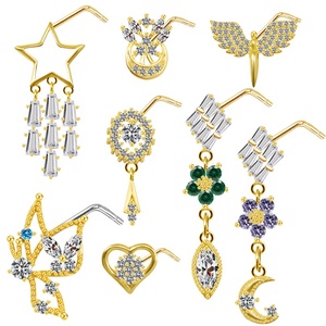 <span class=keywords><strong>Gaby</strong></span>'s New Arriving Gold Plated Body Piercing Jewelry Long Dangle Flower Butterfly Design Nariz Anillos para venta al por mayor para regalo - Product Image 6