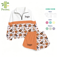 Ensembles assortis pour la famille Halloween, imprimé citrouille, polyester, logo personnalisé, pull à col zippé pour enfants et short fendu, ensemble 2 pièces