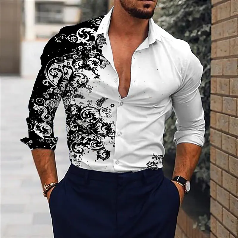Fashion Design Casual Men Clothing Manufacturers Custom T shirts Summer Vocation Floral Printed Long Sleeve Gym Shirts For Men