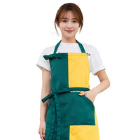 Tablier personnalisé en sergé polyester-coton avec logo, design multi-panneaux, style coréen, sans manches, color-block, résistant à l'huile