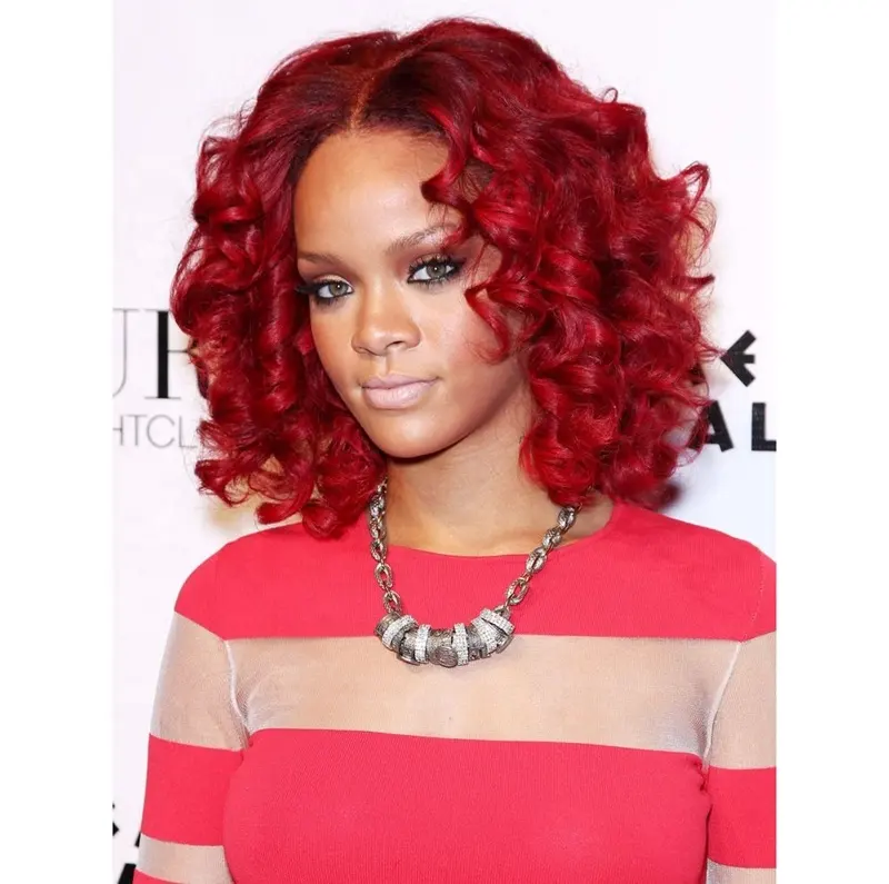 Wig sintetis merah anggur elegan rambut keriting panjang Medium gelombang musim semi untuk wig selebriti