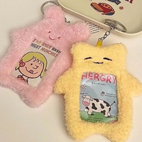 Porte-clés porte-carte photo Kpop coréen 3 pouces, mignon, en peluche (lapin, chat), pour cartes d'identité d'idols, porte-cartes animaux en peluche, porte-badges