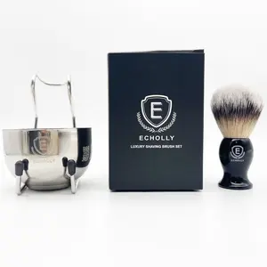 Set da barba da uomo 4 In 1 con pennello da barba In acciaio inossidabile e ciotola ciotola per sapone da barba Kit da barba per tazza