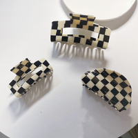 Nouveau Design De Mode Noir Et Crème Pinces À Cheveux Accessoires De Cheveux Acrylique Vérifier Motif Acide Acétique Griffe De Cheveux