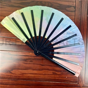 高品质促销礼品便携式塑料大定制便携式手扇叮当印花折叠标志竹锐舞手扇 - Product Image 3