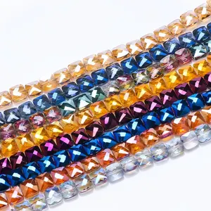 Zhubi 6mm 8mm manik-manik kubus kristal bersegi warna-warni kristal permata manik-manik kaca persegi datar untuk membuat perhiasan