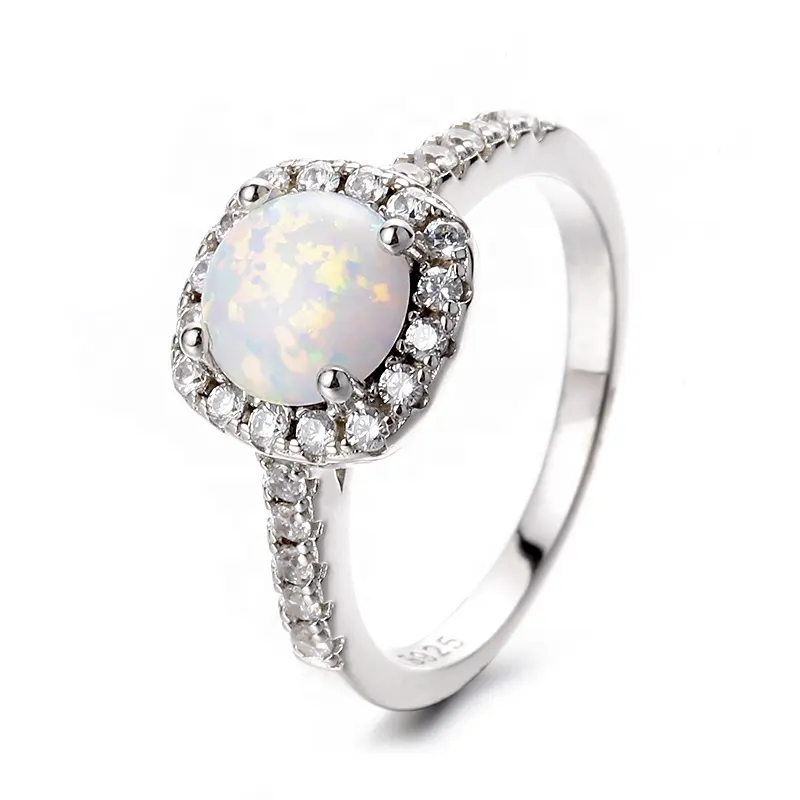 Genuine Fine Jewelry Rhodium Plated 925 Sterling Silver Exquisite Natural White Opal Gemstone Ring For Women Anniversary Gift