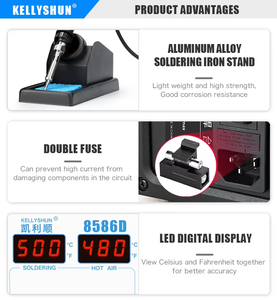 केल्यशुन स्ड बीगा रीवर्क डेलॉडरिंग सोल्डरिंग सोल्डर स्टेशन 8586 डिजिटल सोल्डरिंग आयरन हॉट एयर हीट गन वेल्डिंग मरम्मत उपकरण किट - Product Image 6