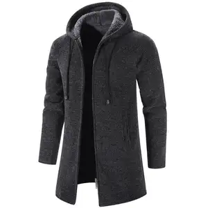 Cárdigan para hombre, suéter tejido con cremallera completa de invierno, cárdigan grueso de manga larga, abrigo largo, chaqueta cálida de invierno para hombre