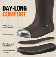 Bottes de travail en cuir Wellington pour hommes, à embout en acier, imperméables, antidérapantes, avec semelle extérieure en caoutchouc, doublure en fourrure, usage industriel, design à enfiler, EH