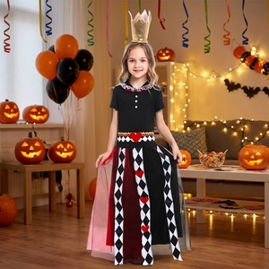Disfraz de Halloween para Niñas, Conjunto de Vestido de <span class=keywords><strong>Reina</strong></span> de Corazones, Corona, Falda de Tul, Diamantes, Cuello con Volantes, Disfraz de Arlequín para Cosplay, Fiesta y Juego de Roles - Product Image 1