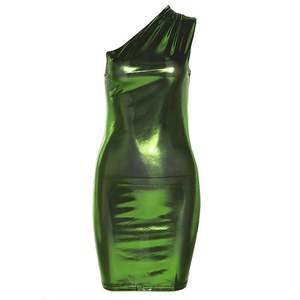 ठोस एक कंधे मिनी नई फैशन आस्तीन रहित महिलाओं के कपड़े गिरने पार्टी प्रोम सुरुचिपूर्ण शाम के कपड़े - Product Image 3