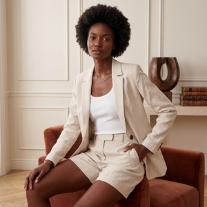 Blazer beige pour femme à bouton unique, col cranté, manches longues, mélange laine et polyester respirant, fabrication vietnamienne OEM ODM - Product Image 2