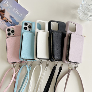 Étui de téléphone à bandoulière avec portefeuille pour <span class=keywords><strong>iPhone</strong></span> 17, étui portefeuille de luxe pour <span class=keywords><strong>iPhone</strong></span> 13 14 15 16 Max, étui portefeuille marron avec sangle - Product Image 4