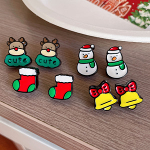 Boucles d'oreilles clous de la série Premium 'Goutte d'Huile', clips d'oreilles mignons renne et bonhomme en pain d'épices, motif dessin animé arbre de Noël pour fille - Product Image 3