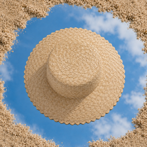 Sombrero de Paja Beige de Ala Ancha, Color Sólido, Unisex, para Adultos, Verano, Playa, Viajes, Casual, Bordado a Mano, Protección Solar - Product Image 2