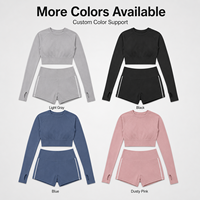 Conjunto de Dos Piezas Personalizado para Mujer, Top Corto de Manga Larga con Cuello Redondo y Pantalones Cortos, Ropa Deportiva para Gimnasio, Yoga y Ejercicio