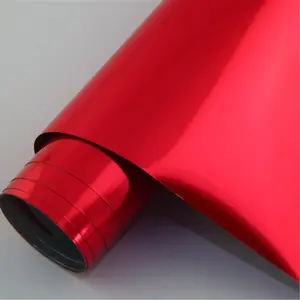 Espejo extensible cromado de alta flexibilidad, envoltura de vinilo rojo para coche, 1,52x18m