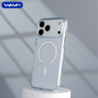 Étui rigide transparent antichoc en PC avec bouton métallique VAWI C032 pour iPhone 17 Pro Max, coques magnétiques pour téléphone portable avec bouton de caméra IA