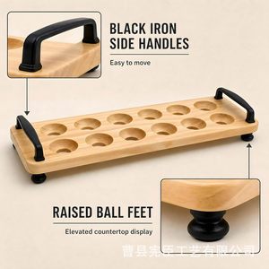 Estante de madera para almacenamiento de huevos con asa, organizador de escritorio con 12 orificios para uso en la cocina - Product Image 1