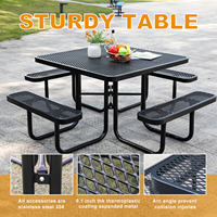 Table de pique-nique carrée commerciale en métal expansé pour l'extérieur avec banc, table de camping en acier pour patio et jardin, chaise de salle à manger