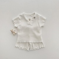 Ensemble d'été unisexe décontracté pour enfants T-shirt à manches courtes Short rayé 2pcs Ensemble assorti pour bébé
