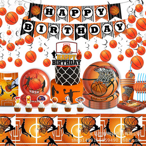 Basketball Themed Party Decorations Set Plates Cups Banners Flags Birthday Supplies Disposable 5-7 Years - Product Image 3