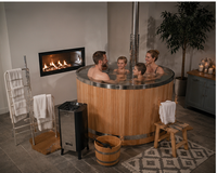 Bain à remous en bois Warmfire, thermotraité, 2 places, 60 gallons, chauffage au bois en acier inoxydable, pour extérieur, maison, jardin