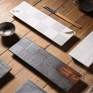 Ingrosso 12.5 pollici piatto rettangolare in <span class=keywords><strong>ceramica</strong></span> stile retrò hotel <span class=keywords><strong>servizio</strong></span> 50 pz Sushi Sashimi piatto piatto piatto a strisce lunghe - Product Image 5